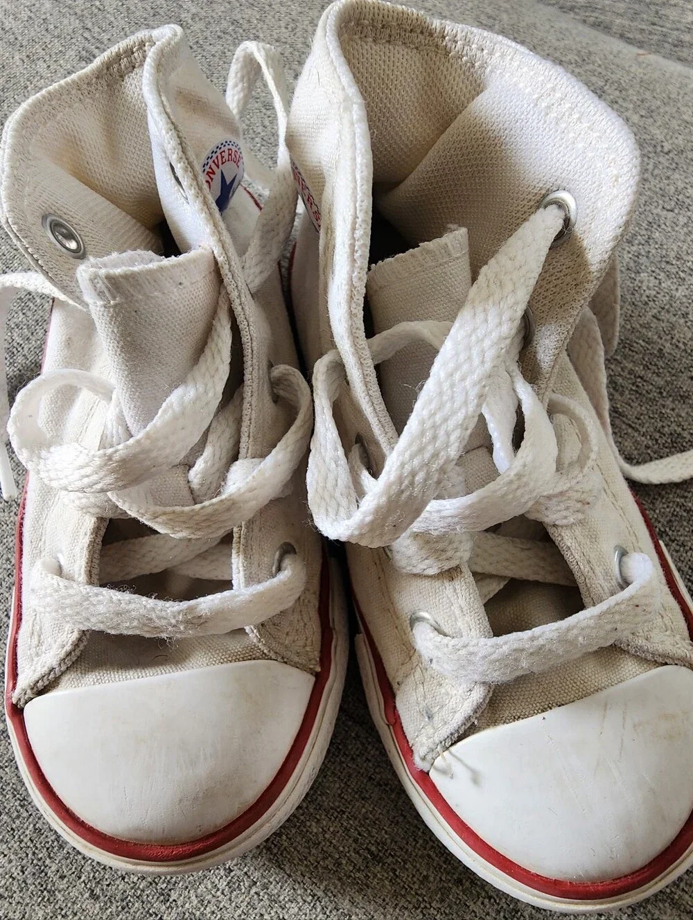 Toddler Converse White High Top Sneakers with Red & Blue Trim